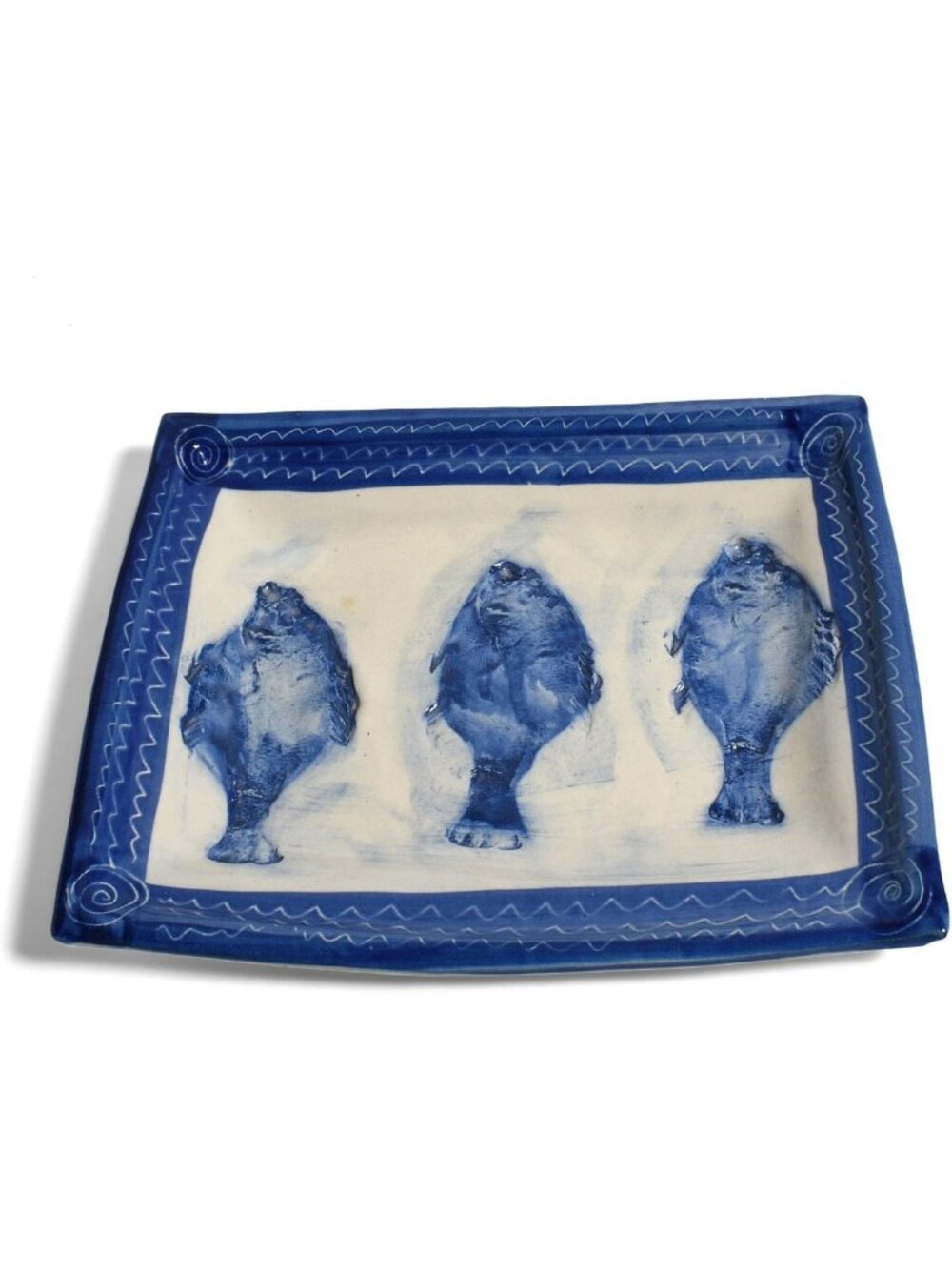 Handmade Blue & White Island Fish Serving Tray - Unique Coastal Decor, USA Made